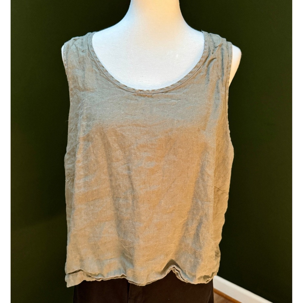 PARACHUTE Olive Green Linen Tank Top 3X‎ Sleeveless Scoop Neck